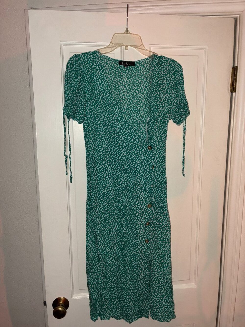 Lulus Green White Floral Tie Sleeve Mini Dress S